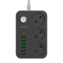 Power strip with 3 AC sockets, 6x USB, LDNIO SE3631, 1.6m (black)