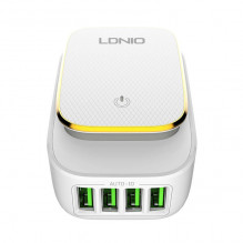 Sieninis įkroviklis LDNIO A4405 4USB, LED lempa + USB-C laidas