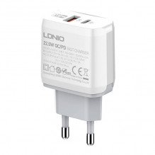 Wall charger LDNIO A2421C USB, USB-C 22.5W + USB-C - Lightning cable