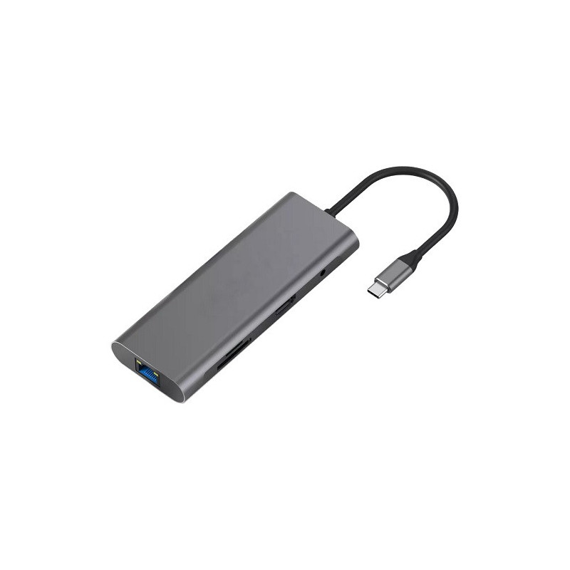 Adapteris USB Type-C - HDMI, LAN, 3x USB Type-A, SD, TF, USB Type-C PD60W, Aux