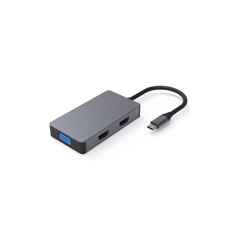 Adapteris USB Type-C - 2x HDMI, 1x VGA, 1x USB Type-A, 1x USB Type-C PD60W