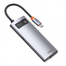Hub 6in1 Baseus Metal Gleam Series, USB-C iki 3x USB 3.0 + HDMI + USB-C PD + Ethernet RJ45