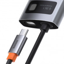 Hub 6in1 Baseus Metal Gleam Series, USB-C to 3x USB 3.0 + HDMI + USB-C PD + Ethernet RJ45
