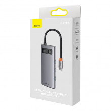 Hub 6in1 Baseus Metal Gleam Series, USB-C to 3x USB 3.0 + USB-C PD + microSD/ SD