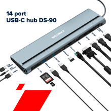 CANYON šakotuvas DS-90 14in1 USB-C Space Grey
