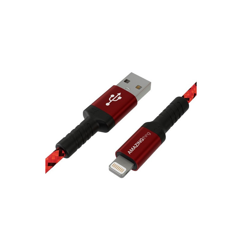 Premium MFI sertifikuotas kabelis USB Type-A - Lightning (raudonas, 1.2m)
