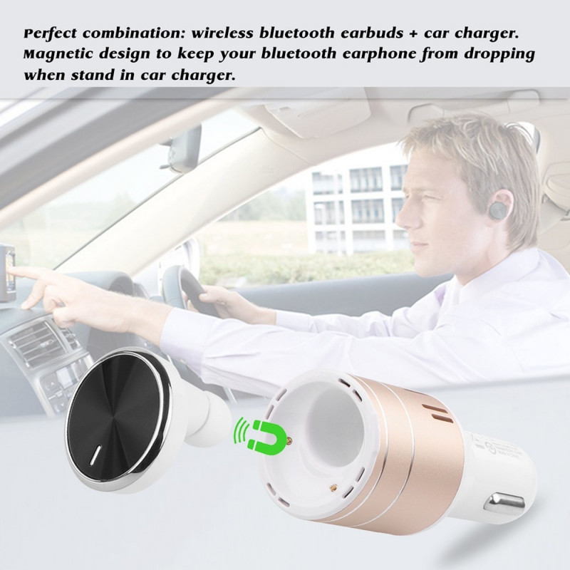 NEW Car charger with Bluetooth headset 5V / 2.4A GOLD Marsietis.lt