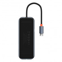 Hub 5in1 Baseus AcmeJoy serijos USB-C iki 2xUSB 3.0 + USB 2.0 + USB-C PD + HDMI (tamsiai pilka)