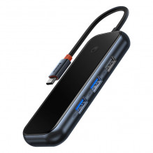 Hub 5in1 Baseus AcmeJoy serijos USB-C iki 2xUSB 3.0 + USB 2.0 + USB-C PD + HDMI (tamsiai pilka)