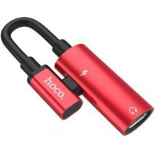 HOCO LS18 APPLE Lightning adapteris įkrovimui ir muzikos klausymui vienu metu, raudona spalva