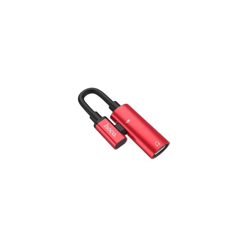HOCO LS18 APPLE Lightning adapter for charging and listening to music at the same time, red