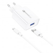 Wall Charger Foneng EU13 + USB to Micro USB Cable, 3A (White)