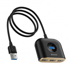 „Baseus“ kvadratinis apvalus USB adapteris, HUB USB 3.0 iki 1x USB 3.0 + 3x USB 2.0.1m (juodas)