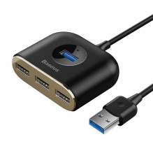 „Baseus“ kvadratinis apvalus USB adapteris, HUB USB 3.0 iki 1x USB 3.0 + 3x USB 2.0.1m (juodas)