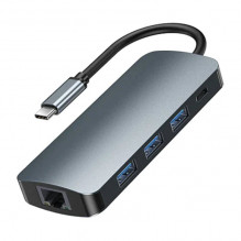 Remax Retor Series RU-U91 9in1 USB-C Hub, 3x USB 3.0, USB-C, RJ45, HDMI, 3.5 mm, SD/ TF (gray)
