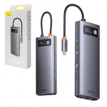 Hub 9in1 Baseus Metal Gleam Series, USB-C iki 2x USB 3.0 + 2x HDMI + USB 2.0 + USB-C PD + Ethernet RJ45 + microSD / SD