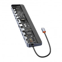 Hub 12w1 Baseus EliteJoy Gen2 serijos USB-C do 2xHDMI+ 3xUSB 3.0+ PD+ DP+ SD/ TF+ RJ45+Type-C+ 3,5 mm (tamsiai pilka)