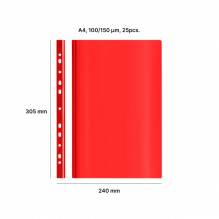 AD Class Segtuvėlis skaidriu viršeliu su perforacija 100/ 150 Raudonas, pakuotėje 25 vnt.