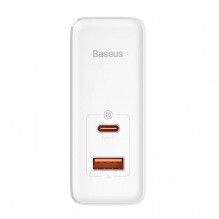 Sieninis įkroviklis Baseus GaN5 Pro USB-C + USB, 100W + 1m laidas (baltas)
