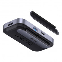 Hub 6in1 Baseus PadJoy Series USB-C į USB 3.0 + HDMI + USB-C PD + lizdas 3,5 mm + SD/ TF (pilka)