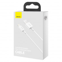 „Baseus Superior“ serijos USB kabelis su „Lightning“, 2,4 A, 0,25 m (baltas)