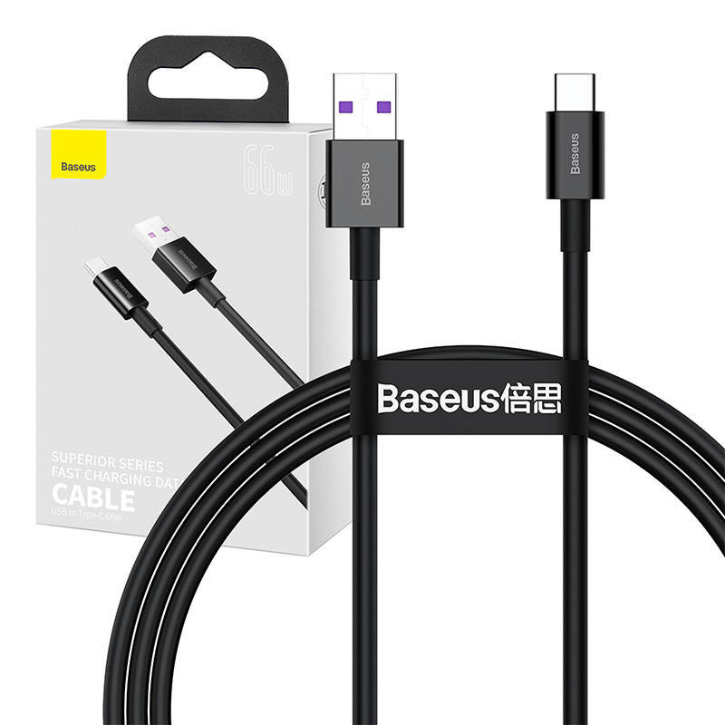 „Baseus Superior“ serijos kabelis iš USB į USB-C, 66 W, 1 m (juodas)