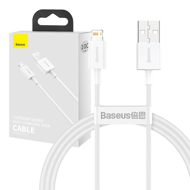 „Baseus Superior“ serijos USB kabelis su „Lightning“, 2,4 A, 1 m (baltas)