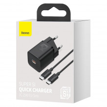 „Baseus Super Si“ greitas įkroviklis 1C 25 W su USB-C laidu, skirtas USB-C 1 m (juodas)