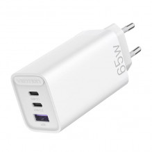 Sieninis įkroviklis GaN 2xUSB-C+ USB-A Vention FAAW0-EU 2.4A PD 65W/ 30W/ 30W balta