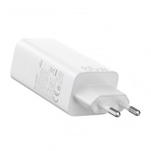 Sieninis įkroviklis GaN 2xUSB-C+ USB-A Vention FAAW0-EU 2.4A PD 65W/ 30W/ 30W balta