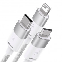 3in1 USB laidas Baseus StarSpeed ​​Series, USB-C + Micro + Lightning 3,5A, 1,2m (baltas)