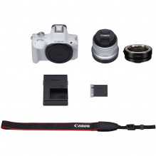 Canon EOS R50 + RF-S 18-45mm (White) + Mount Adapter EF-EOS R