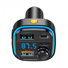 Car charger / FM transmitter XO BCC08 USB x2, USB-C, MP3, Bluetooth 5.0 15W (black)