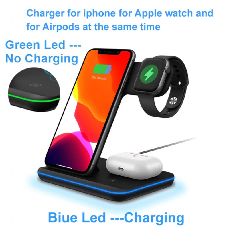 DCAE 15W 3 in 1 Qi belaidžio įkrovimo stovas, skirtas iPhone 11 XS XR X 8, Apple  Watch iWatch 5 4 3 2 | Marsietis.lt