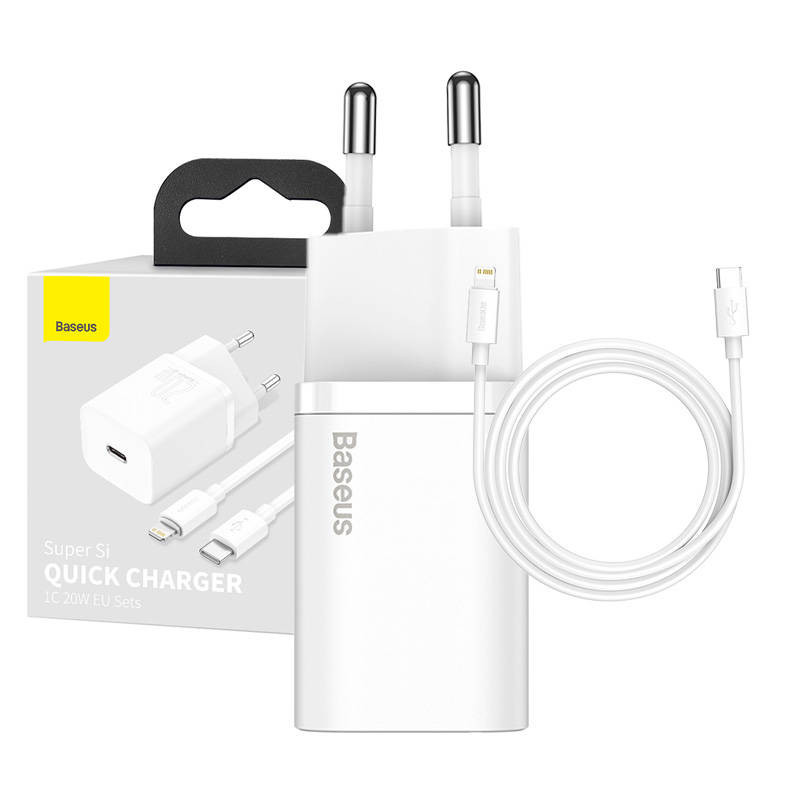 Baseus Super Si Quick Charger 1C 20W su USB-C laidu, skirtas Lightning 1m (baltas)