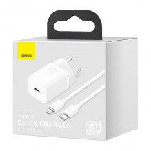 Baseus Super Si Quick Charger 1C 20W su USB-C laidu, skirtas Lightning 1m (baltas)