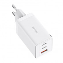 Sieninis įkroviklis Baseus GaN5 Pro 2xUSB-C + USB, 65W (baltas)