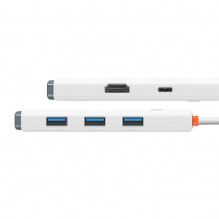Hub 5w1 Baseus Lite Series USB-C iki 3x USB 3.0 + USB-C + HDMI (balta)