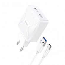 Charger Foneng EU35 2x USB with USB-C cable 2.4A (white)