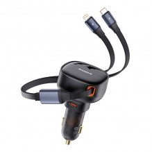 Automobilinis įkroviklis Baseus Enjoyment USB-C su USB-C laidu ir Lightning 60W (juodas)