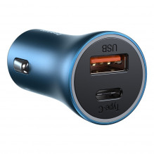 Baseus Golden Contactor Pro automobilinis įkroviklis, USB + USB-C, QC4.0+, PD, SCP, 40W (mėlyna) + USB-C - žaibo laidas 