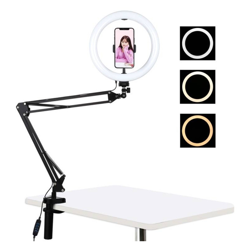 Desktop arm stand Puluz with 26cm LED Vlogging Ring PKT3090B