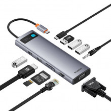 Hub 11in1 Baseus StarJoy Metal Glam Series, USB-C prie HDMI + VGA + 3 x USB 3.0 + USB 2.0 + USB-C PD + RJ45 + SD/ TF +3,