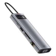 Hub 9in1 Baseus Metal Gleam Series, USB-C iki 3x USB 3.0 + HDMI + USB-C PD + Ethernet RJ45 + microSD/ SD + VGA