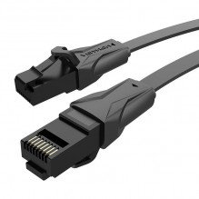 Plokščias UTP tinklo kabelis. 6 Vention IBABF RJ45 Ethernet 1000Mbps 1m, juoda