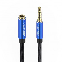 Kabelio garso TRRS 3,5 mm kištukinis iki 3,5 mm moteriškas ventiliatorius BHCLG 1,5 m mėlynas