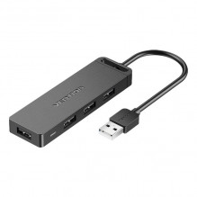 USB 2.0 4 prievadų šakotuvas su maitinimo šaltiniu CHMBB 0,15 m, juodas