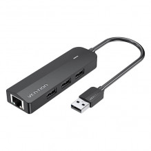 Hub USB 2.0 3-port su Ethernet adapteriu 100Mbps ventiliacija CHPBB 0,15m, juoda