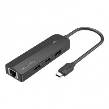 USB-C šakotuvas iki 3x USB 2.0, RJ45, mikro USB ventiliacija TGOBB 0,15 m, juoda