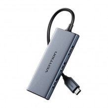 USB-C prie HDMI, 3x USB 3.0, SD, TF Hub Vention TOOHB 0,15 m pilka